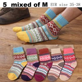 10PCS=5Pairs Autumn Winter New Men Thicken Warm Harajuku Retro Fashion Casual Wool High Quality Cotton Socks Wholesale Snow Sock (Color: 5 mixed M)