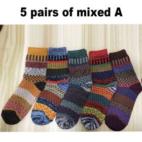 10PCS=5Pairs Autumn Winter New Men Thicken Warm Harajuku Retro Fashion Casual Wool High Quality Cotton Socks Wholesale Snow Sock (Color: 5 mixed A)