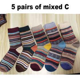 10PCS=5Pairs Autumn Winter New Men Thicken Warm Harajuku Retro Fashion Casual Wool High Quality Cotton Socks Wholesale Snow Sock (Color: 5 mixed C)