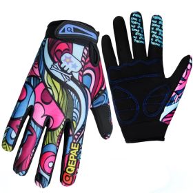 Print Cycling Gloves Bike Bicycle Sports Full Finger Hiking Gloves Mesh GEL Winter Gloves Man Women (Color: As show)