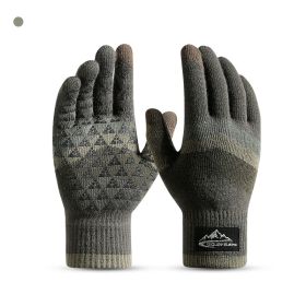 Winter Knit Gloves Men Women Fashion Warm Fleece Cycling Personality Windproof Triangular Non-Slip Touchscreen Wool Gloves (Color: Green)