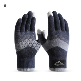 Winter Knit Gloves Men Women Fashion Warm Fleece Cycling Personality Windproof Triangular Non-Slip Touchscreen Wool Gloves (Color: Blue)