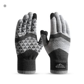 Winter Knit Gloves Men Women Fashion Warm Fleece Cycling Personality Windproof Triangular Non-Slip Touchscreen Wool Gloves (Color: Gray)