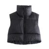 Brown Cropped Sleeveless Down Jacket Vest Coat Female Stand Collar Zipper Waistcoat 2021 Autumn Winter Ladies Casual Outerwear