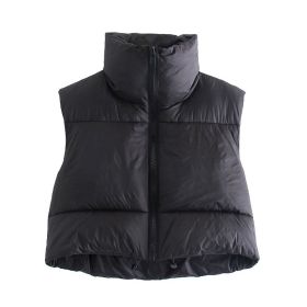 Brown Cropped Sleeveless Down Jacket Vest Coat Female Stand Collar Zipper Waistcoat 2021 Autumn Winter Ladies Casual Outerwear (Color: HFG4336 black)