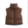 Brown Cropped Sleeveless Down Jacket Vest Coat Female Stand Collar Zipper Waistcoat 2021 Autumn Winter Ladies Casual Outerwear