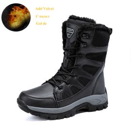 Comfort Beige Outdoor Hiking Boots Couple Men Trekking Shoes Women Big Size Military Tactical Boots For Men hiking sheos snow bo (Color: Black Fur -210)