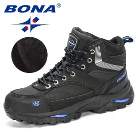 BONA 2022 New Designers Nubuck Hiking Boots Men Winter Shoes Walking Climbing Mountain Sport Boots Man Plush Warm Snow Footwear (Color: Charcoal grey R blue)