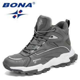 BONA 2022 New Designers Outdoor Mountain Desert Climbing Shoes Men Ankle Hiking Boots Man High Top Winter Boots Mansculino Comfy (Color: Dark grey S gray)