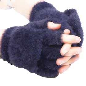 Womens Winter Gloves Warm Convertible Fingerless Gloves for Women Gifts with Mittens Cover Cap (Color: Blue)