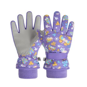 Winter Gloves For Kids Boys Girls Snow Windproof Mittens Outdoor Ski Gloves (Color: Purple)