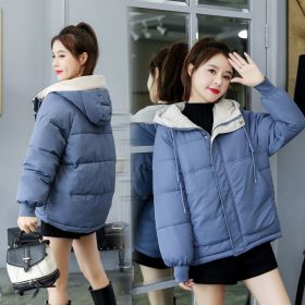 New Cotton-padded Jacket Women's Winter Short Loose Down Padded Jacket Ladies Padded Jacket Loose Hooded Jacket (Color: Blue)