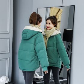 New Cotton-padded Jacket Women's Winter Short Loose Down Padded Jacket Ladies Padded Jacket Loose Hooded Jacket (Color: Green)