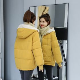 New Cotton-padded Jacket Women's Winter Short Loose Down Padded Jacket Ladies Padded Jacket Loose Hooded Jacket (Color: Yellow)