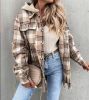 Women Flannel Plaid Long Sleeve Hooded Shirt Jacket