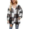 Women's Flannel Plaid Jacket Long Sleeve Button Down Shirts Hooded Coats Shacket