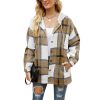 Women's Flannel Plaid Jacket Long Sleeve Button Down Shirts Hooded Coats Shacket