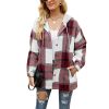 Women's Flannel Plaid Jacket Long Sleeve Button Down Shirts Hooded Coats Shacket