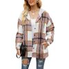 Women's Flannel Plaid Jacket Long Sleeve Button Down Shirts Hooded Coats Shacket