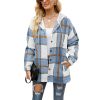 Women's Flannel Plaid Jacket Long Sleeve Button Down Shirts Hooded Coats Shacket