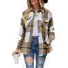 Womens Long Sleeve Plaid Shirts Flannel Lapel Button Down Shacket Jacket Coats