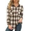 Womens Plaid Shirts Flannel Lapel Button Down Long Sleeve Shacket Jacket Loose Blouse Tops