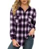 Womens Plaid Shirts Flannel Lapel Button Down Long Sleeve Shacket Jacket Loose Blouse Tops