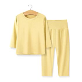 Baby 2pcs Solid Color Long sleeve Shirt And Pants Underwear Sets Pajamas (Color: Yellow)