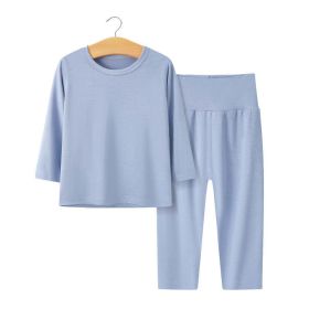 Baby 2pcs Solid Color Long sleeve Shirt And Pants Underwear Sets Pajamas (Color: Blue)