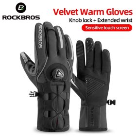 ROCKBROS Winter Gloves Bicycle Motorcycle SBR Men Women Full Finger Windproof Gloves Warm Fleece Skiing Glove Cycling Equipment (Color: S212BK)