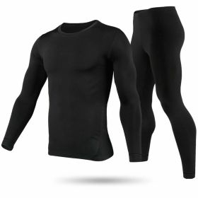 Men Thermal Underwear Set Long Johns Pants Long Sleeve Soft Underwear Kit Top Bottom Winter Sports Suits (Color: Black)