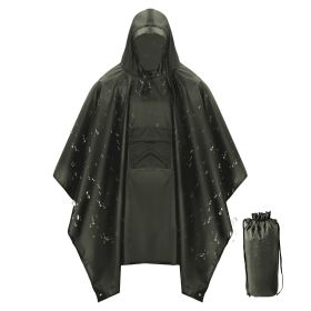 Unisex Hooded Rain Poncho With Pocket For Adult 3-in-1 Waterproof Poncho Raincoat With Hood Sleeve Brim Lightweight Portable Rain Poncho For Hiking Ca (Color: army green)