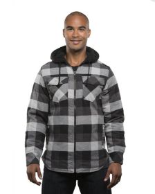 Burnside B8620 Men's Hooded Flannel Jacket (Color: BLACK/ GREY)