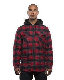 Burnside B8620 Men's Hooded Flannel Jacket (Color: Red)