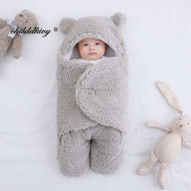 Soft Newborn Baby Wrap Blankets Baby Sleeping Bag Envelope For Newborn Sleepsack Cotton thicken Cocoon for baby 0-9 Months (Color: gray-Fleece)