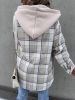 Women Flannel Plaid Long Sleeve Hooded Shirt Jacket