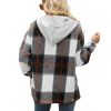 Women's Flannel Plaid Jacket Button Down Shirts Hooded Coats Shacket