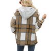 Women's Flannel Plaid Jacket Button Down Shirts Hooded Coats Shacket