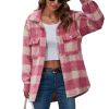 Womens Flannel Wool Blend Plaid Button Down Shacket Jacket Thick Coat