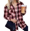 Flannel Plaid Shirts Long Sleeve Lapel Button Down Jacket