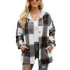 Women's Flannel Plaid Jacket Button Down Shirts Hooded Coats Shacket