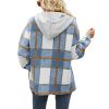 Women's Flannel Plaid Jacket Long Sleeve Button Down Shirts Hooded Coats Shacket