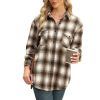 Womens Plaid Shirts Flannel Lapel Button Down Long Sleeve Shacket Jacket Loose Blouse Tops