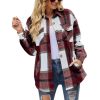 Womens Long Sleeve Plaid Shirts Flannel Lapel Button Down Shacket Jacket Coats