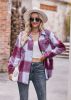 Women's Flannel Plaid Shacket Long Sleeve Button Down Flannel Shirts Plaid Jacket Coats With Chest Pocketed