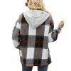 Women's Flannel Plaid Jacket Long Sleeve Button Down Shirts Hooded Coats Shacket