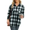 Womens Plaid Shirts Flannel Lapel Button Down Long Sleeve Shacket Jacket Loose Blouse Tops