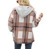 Women's Flannel Plaid Jacket Long Sleeve Button Down Shirts Hooded Coats Shacket