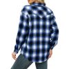 Womens Plaid Shirts Flannel Lapel Button Down Long Sleeve Shacket Jacket Loose Blouse Tops