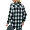 Womens Plaid Shirts Flannel Lapel Button Down Long Sleeve Shacket Jacket Loose Blouse Tops